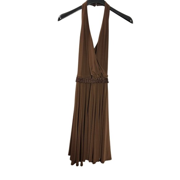 Nine West Halter Midi Dress 8 Vintage Y2K Fit & Flare Braided Belt Brown New - Picture 2 of 13